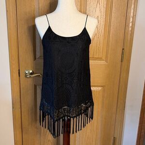 Blu Pepper Black Lace Fringe Tank Top Small